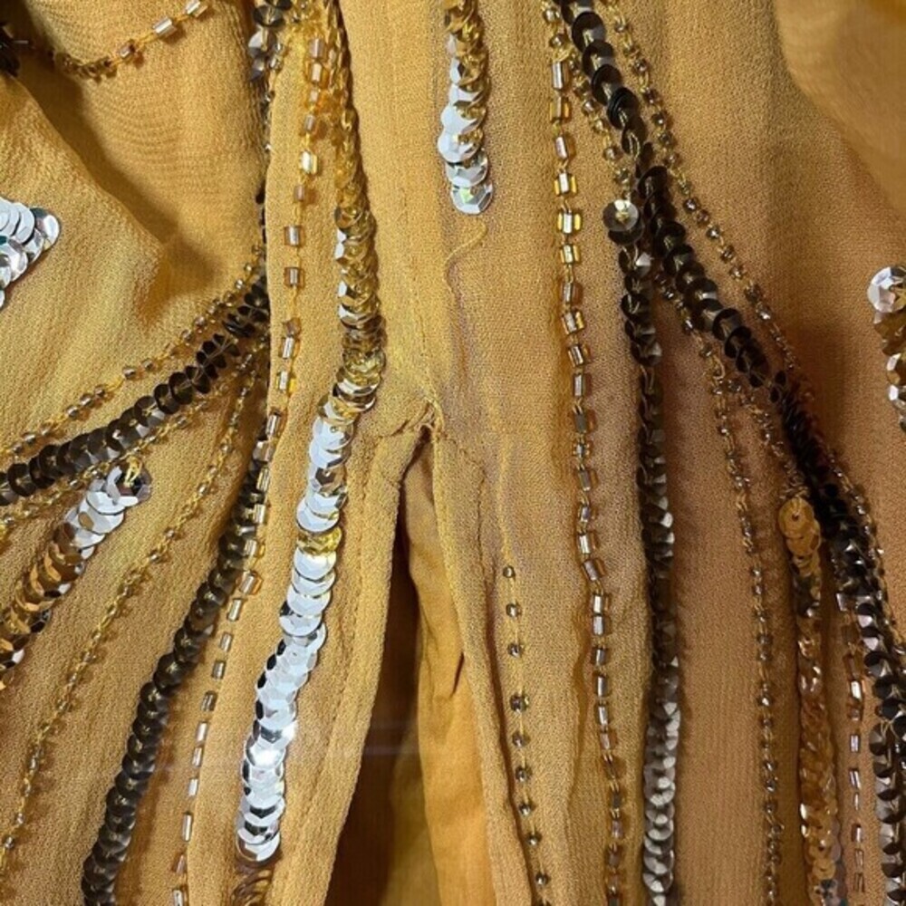 Anthropologie Let Me Be Juliet Maxi Dress XS Mustard Sequin Sheer Embellished‎ - Picture 11 of 14